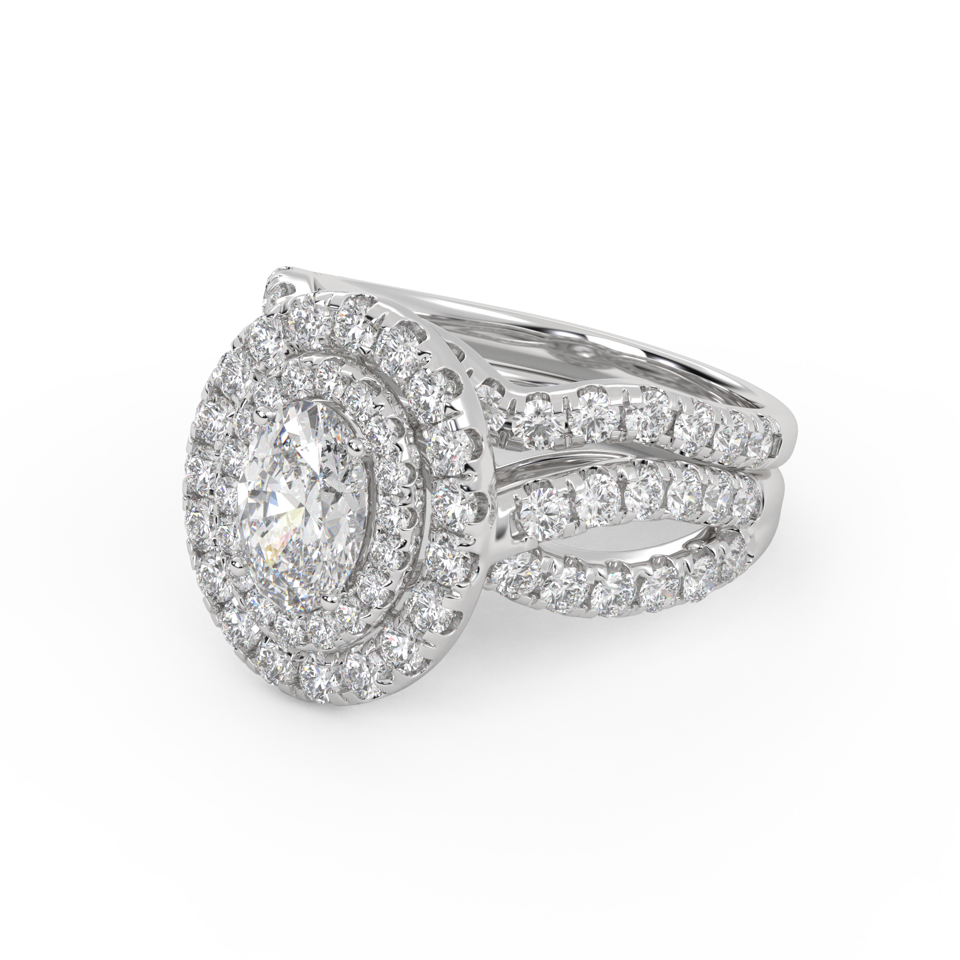 IGI Certified Twisted Shank Double Halo Diamond Bridal Set Ring