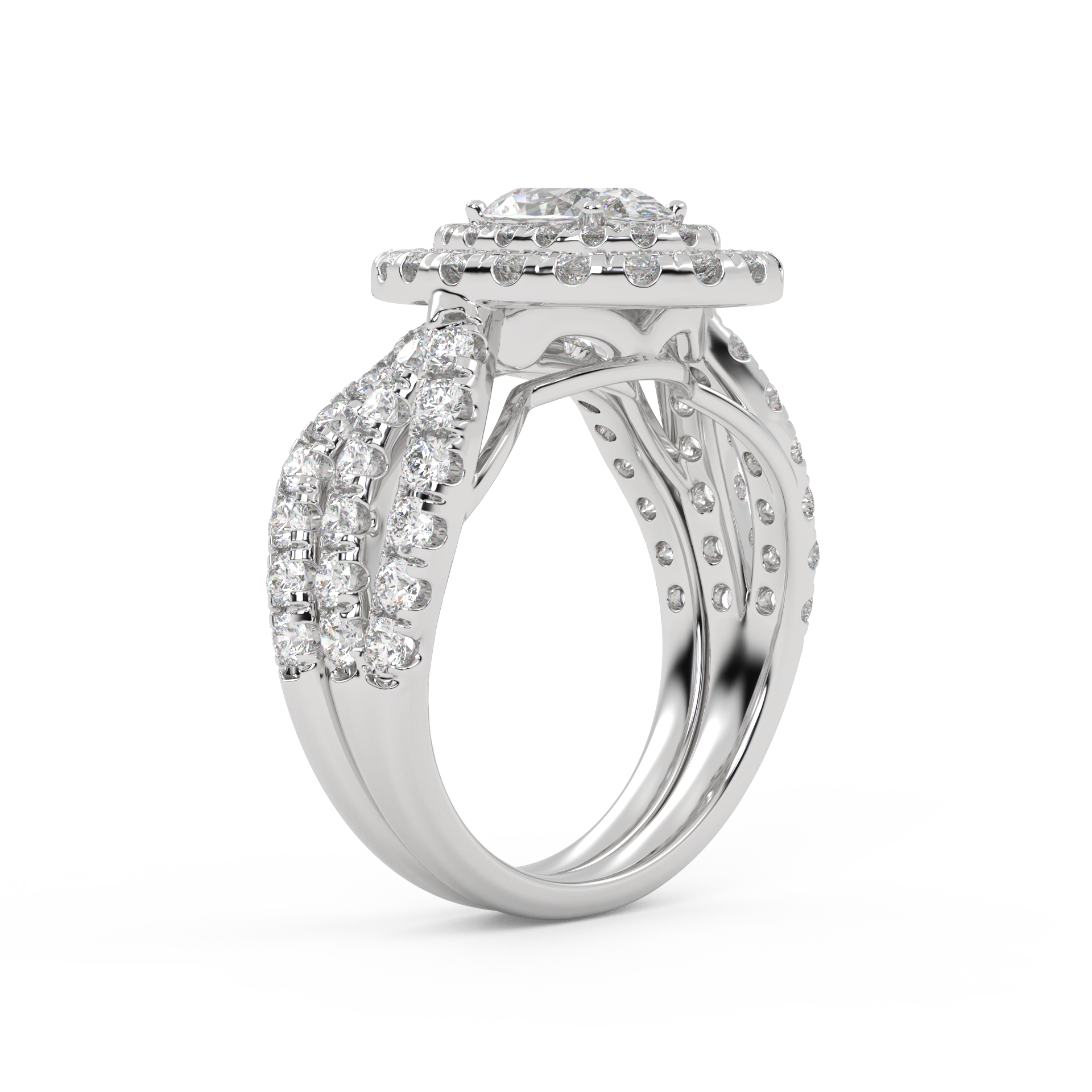 IGI Certified Twisted Shank Double Halo Diamond Bridal Set Ring