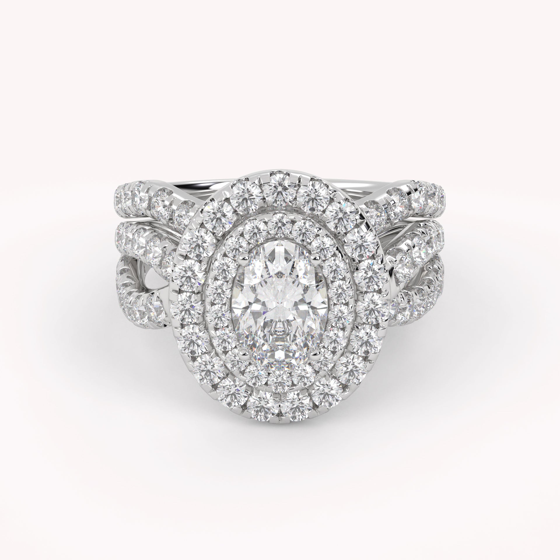 IGI Certified Twisted Shank Double Halo Diamond Bridal Set Ring