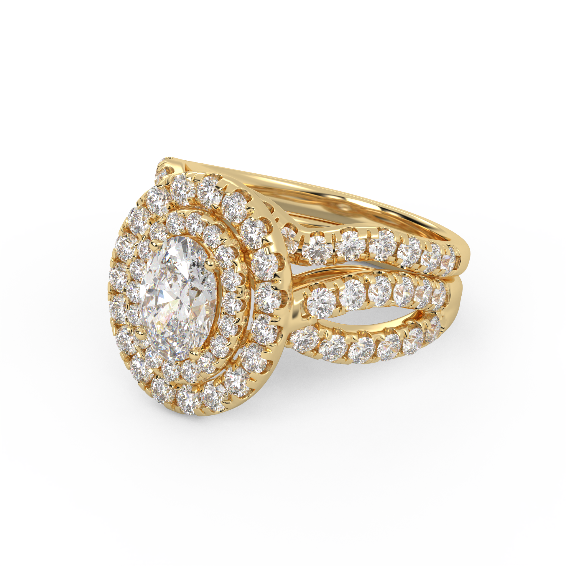 IGI Certified Twisted Shank Double Halo Diamond Bridal Set Ring