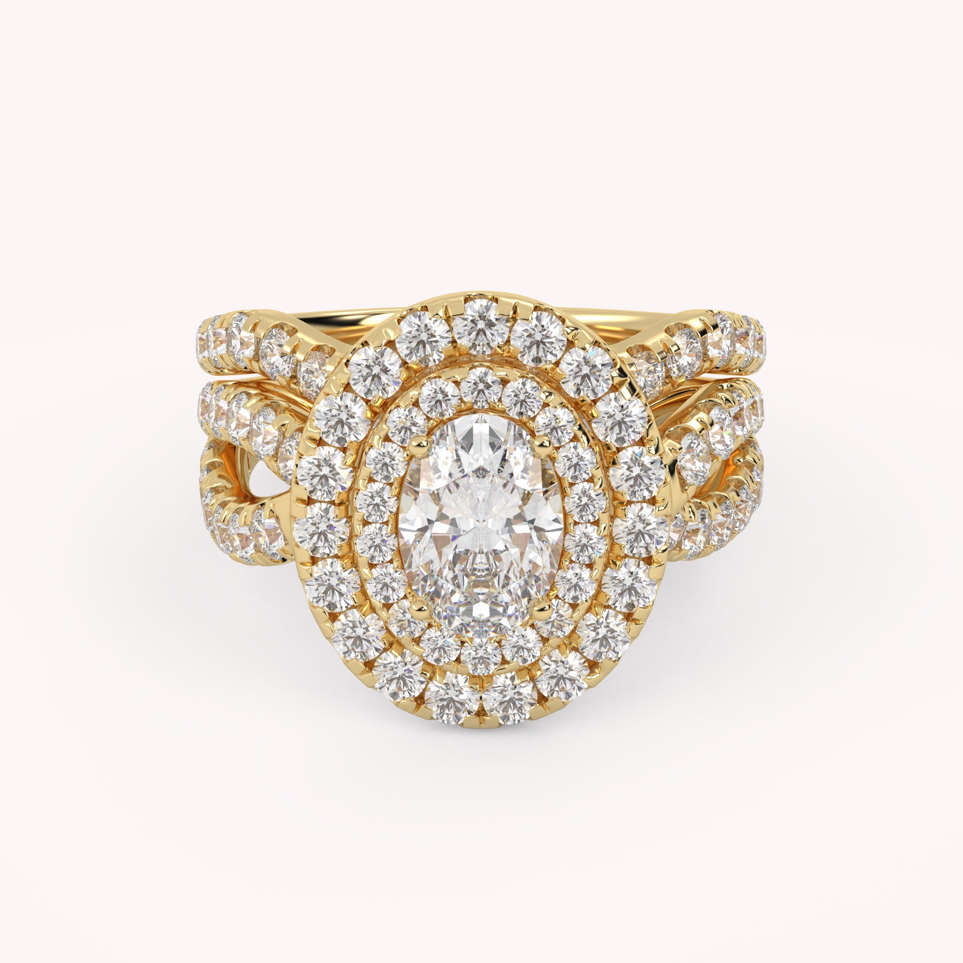 IGI Certified Twisted Shank Double Halo Diamond Bridal Set Ring