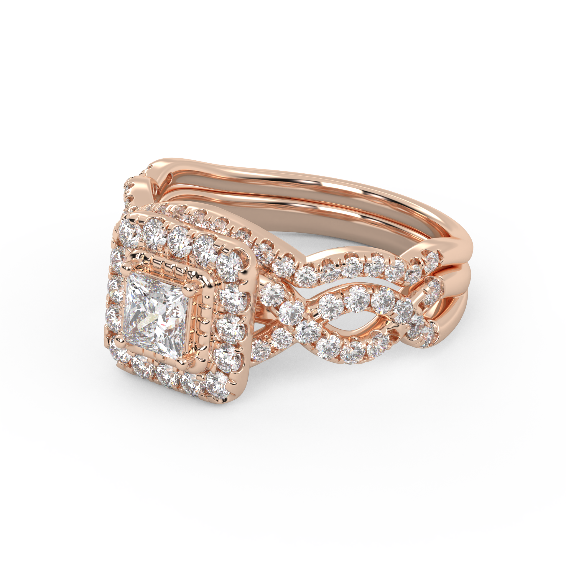 IGI Certified Twisted Infinity Halo Bridal Set Ring