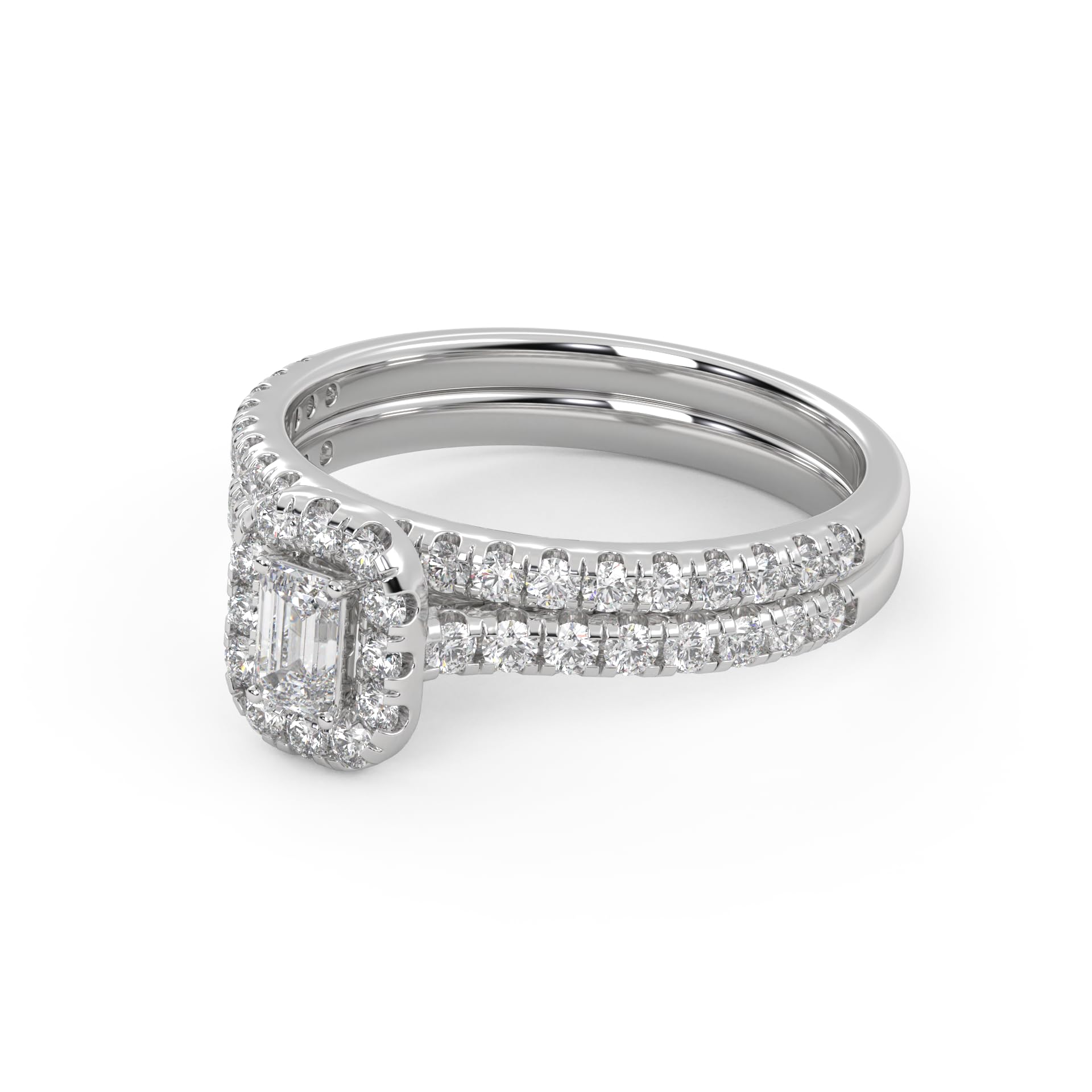 IGI Certified Lab Diamond Half Eternity Halo Bridal Set Ring