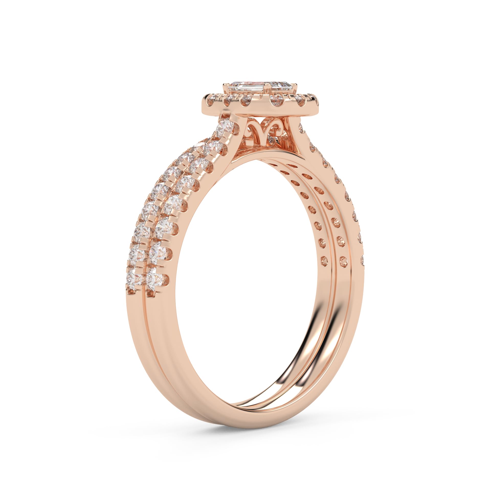 IGI Certified Lab Diamond Half Eternity Halo Bridal Set Ring