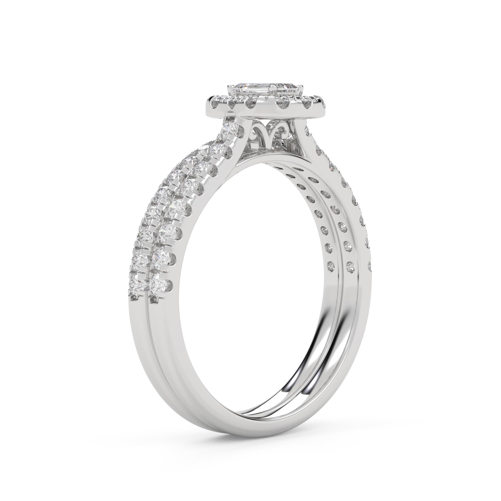 IGI Certified Lab Diamond Half Eternity Halo Bridal Set Ring