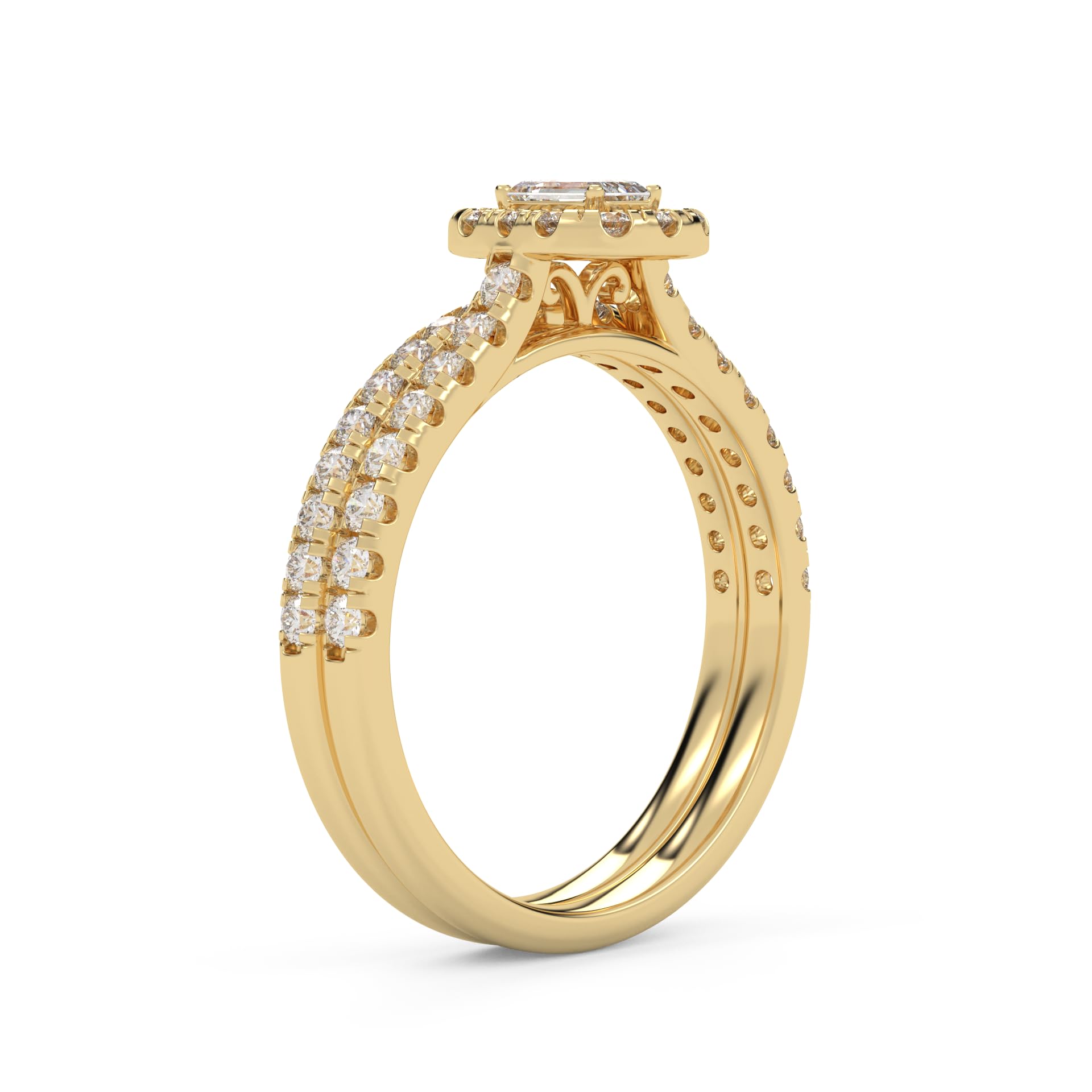 IGI Certified Lab Diamond Half Eternity Halo Bridal Set Ring