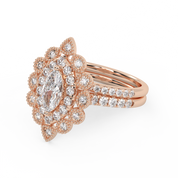IGI Certified Marquise Halo Beaded Bridal Set Ring