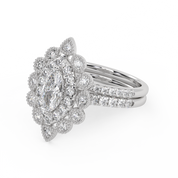 IGI Certified Marquise Halo Beaded Bridal Set Ring