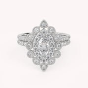 IGI Certified Marquise Halo Beaded Bridal Set Ring