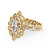 IGI Certified Marquise Halo Beaded Bridal Set Ring