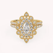 IGI Certified Marquise Halo Beaded Bridal Set Ring
