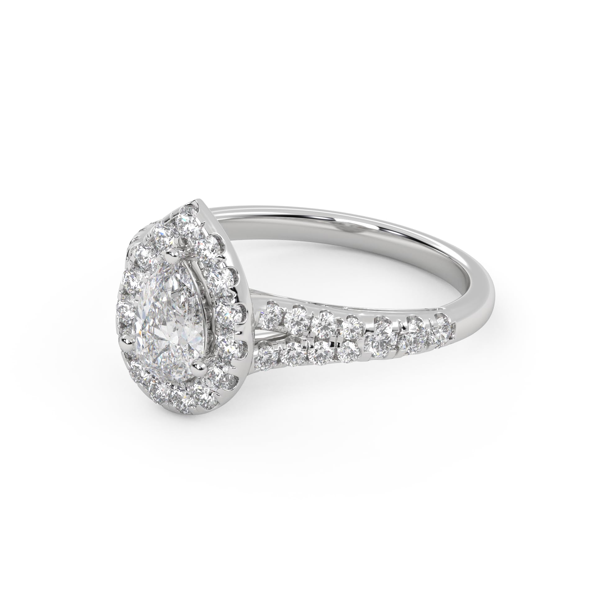 1.20 Carat Pear & Round Halo Solitaire Ring – IGI Certified