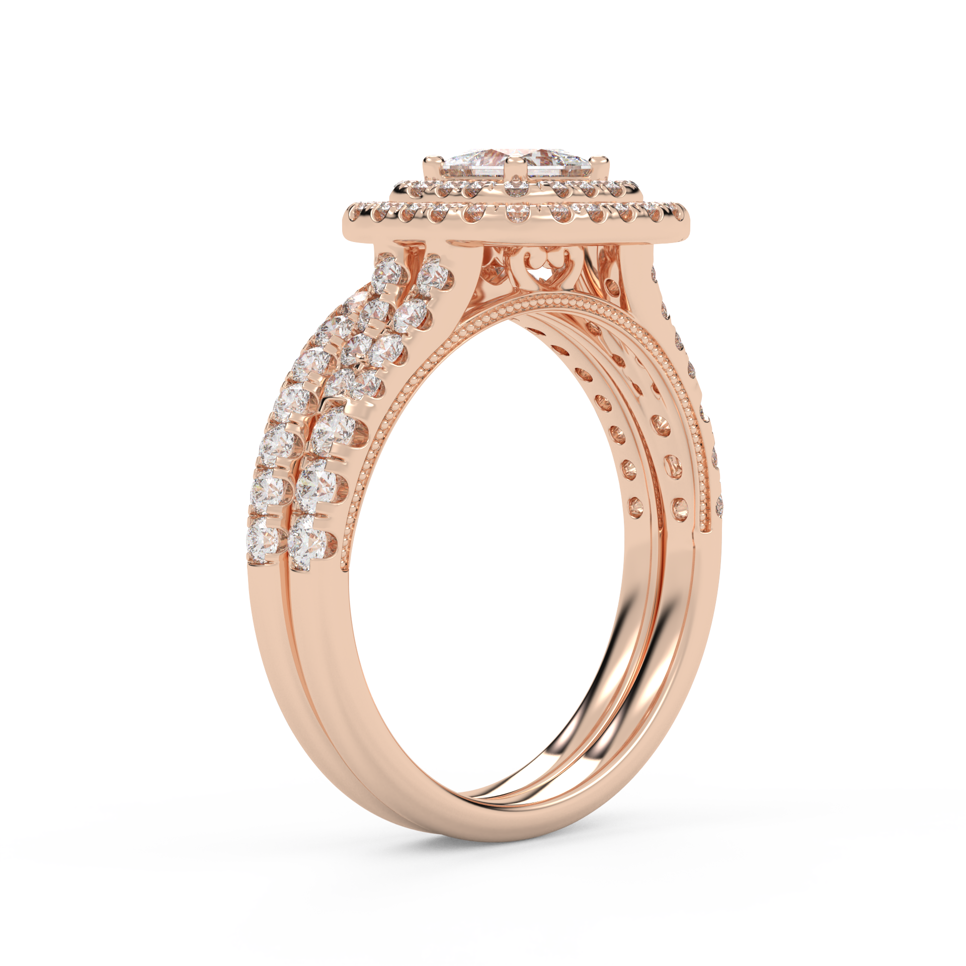 Princess and Round 1.25 Carat Double Halo Bridal Set Ring