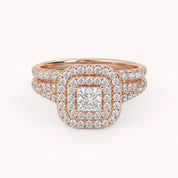 Princess and Round 1.25 Carat Double Halo Bridal Set Ring