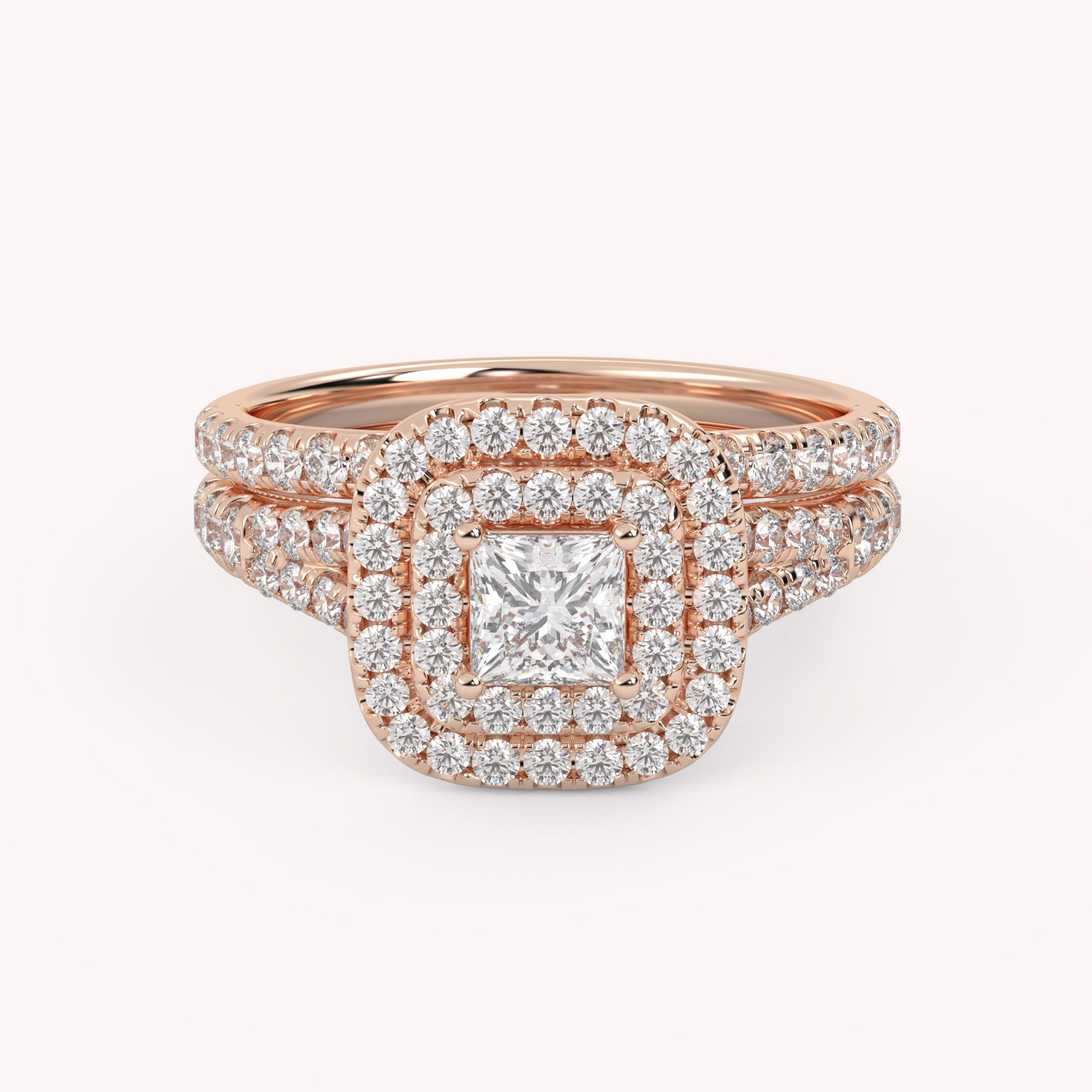 Princess and Round 1.25 Carat Double Halo Bridal Set Ring