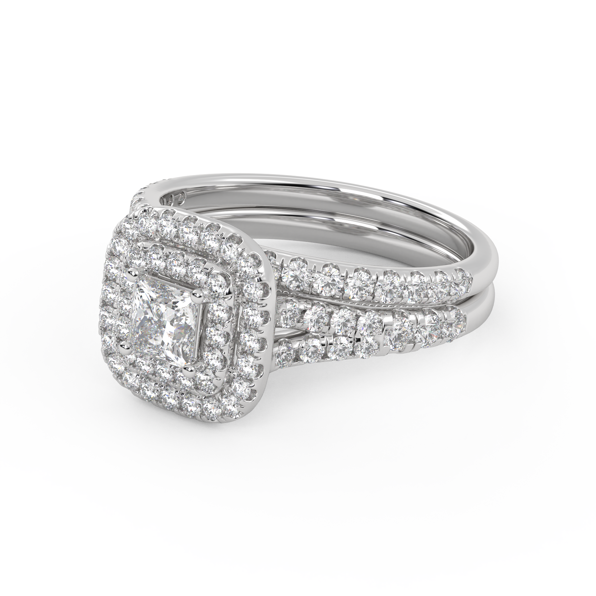 Princess and Round 1.25 Carat Double Halo Bridal Set Ring