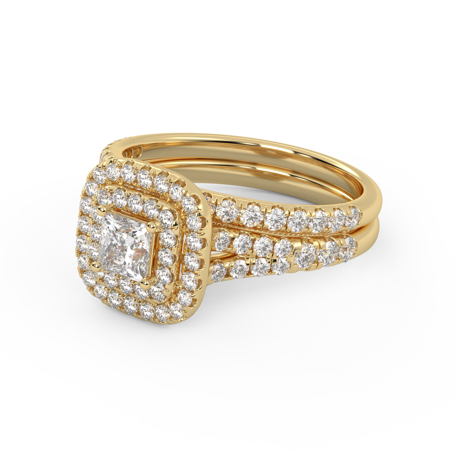 Princess and Round 1.25 Carat Double Halo Bridal Set Ring