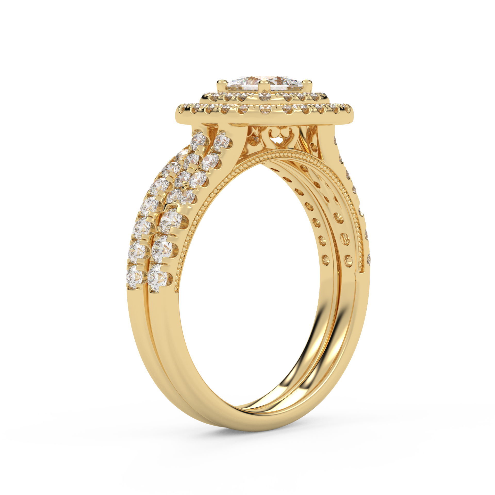 Princess and Round 1.25 Carat Double Halo Bridal Set Ring