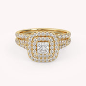 Princess and Round 1.25 Carat Double Halo Bridal Set Ring
