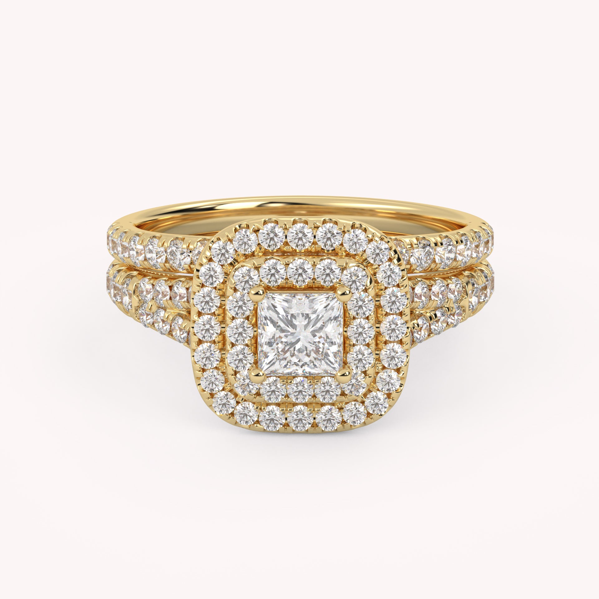 Princess and Round 1.25 Carat Double Halo Bridal Set Ring