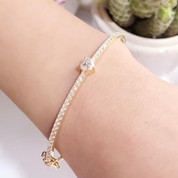 Heart & Round White Cubic Zirconia Tennis Bangle Bracelet