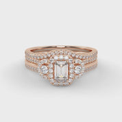 IGI Certified Three Stone Halo Bridal Set Ring