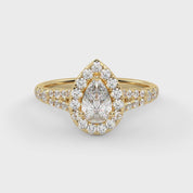 1.20 Carat Pear & Round Halo Solitaire Ring – IGI Certified
