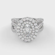 IGI Certified Twisted Shank Double Halo Diamond Bridal Set Ring