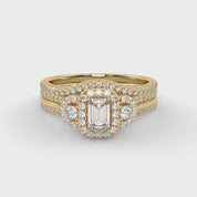 IGI Certified Three Stone Halo Bridal Set Ring