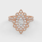IGI Certified Marquise Halo Beaded Bridal Set Ring