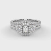 IGI Certified Three Stone Halo Bridal Set Ring