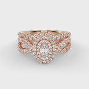 IGI Certified Twisted Shank Double Halo Diamond Bridal Set Ring