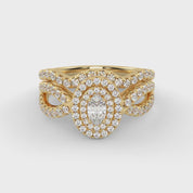 IGI Certified Twisted Shank Double Halo Diamond Bridal Set Ring