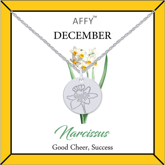 Birth Flower Necklace Engraved Custom Floral Pendant Necklaces In 14k Gold Plated Brass