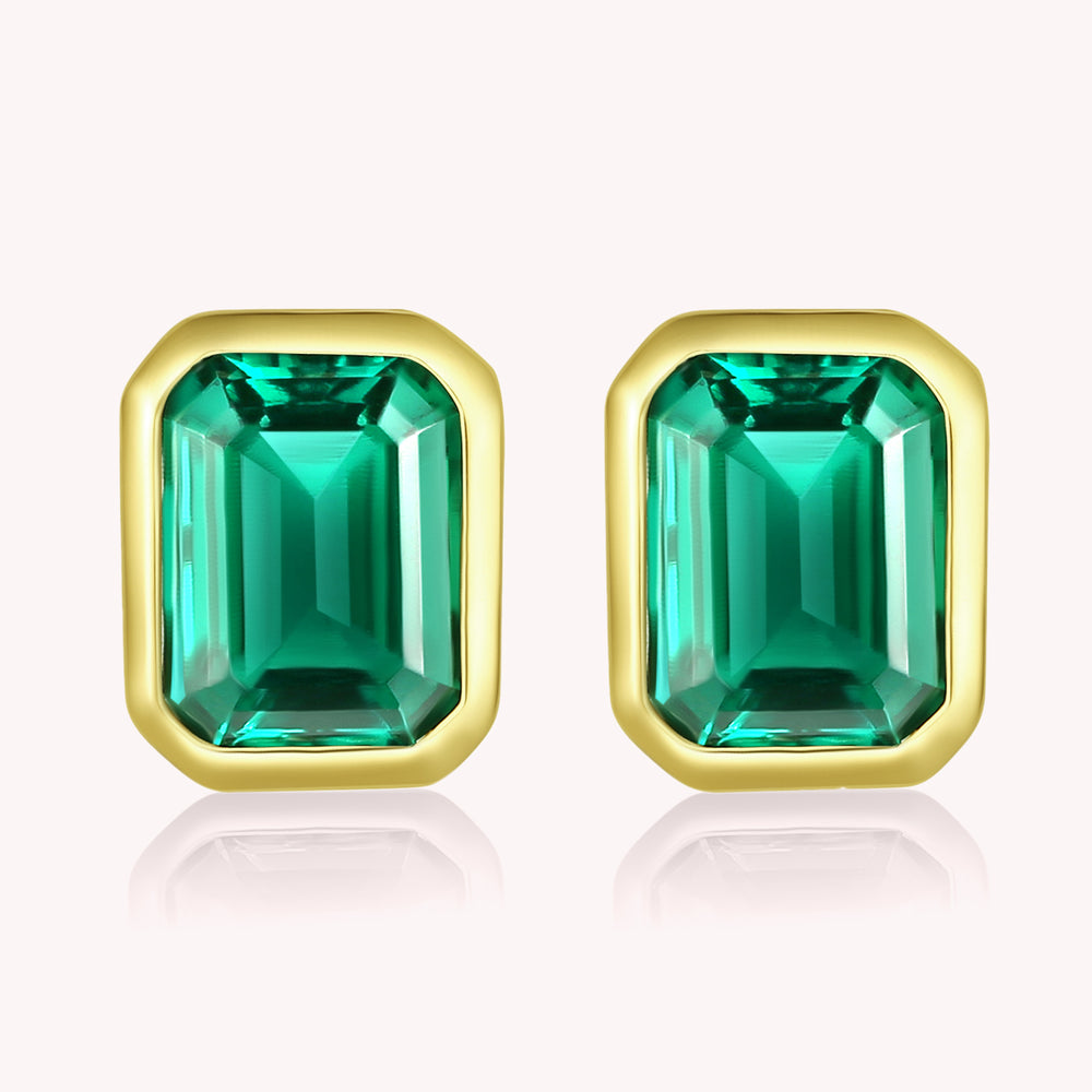 Rey Emerald Gemstone Solitaire Stud Earrings