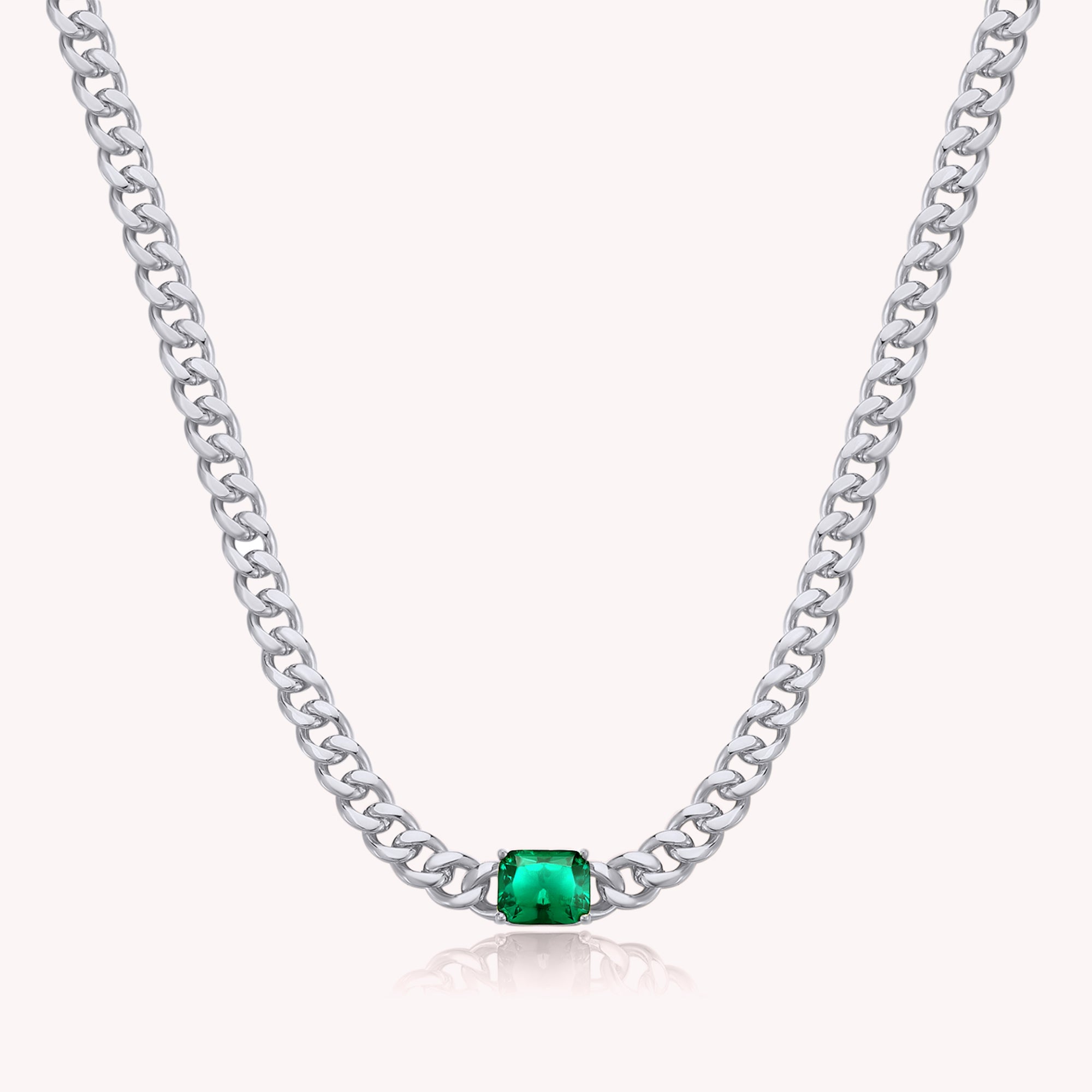 Lea Cuban Link Emerald Chain Necklace