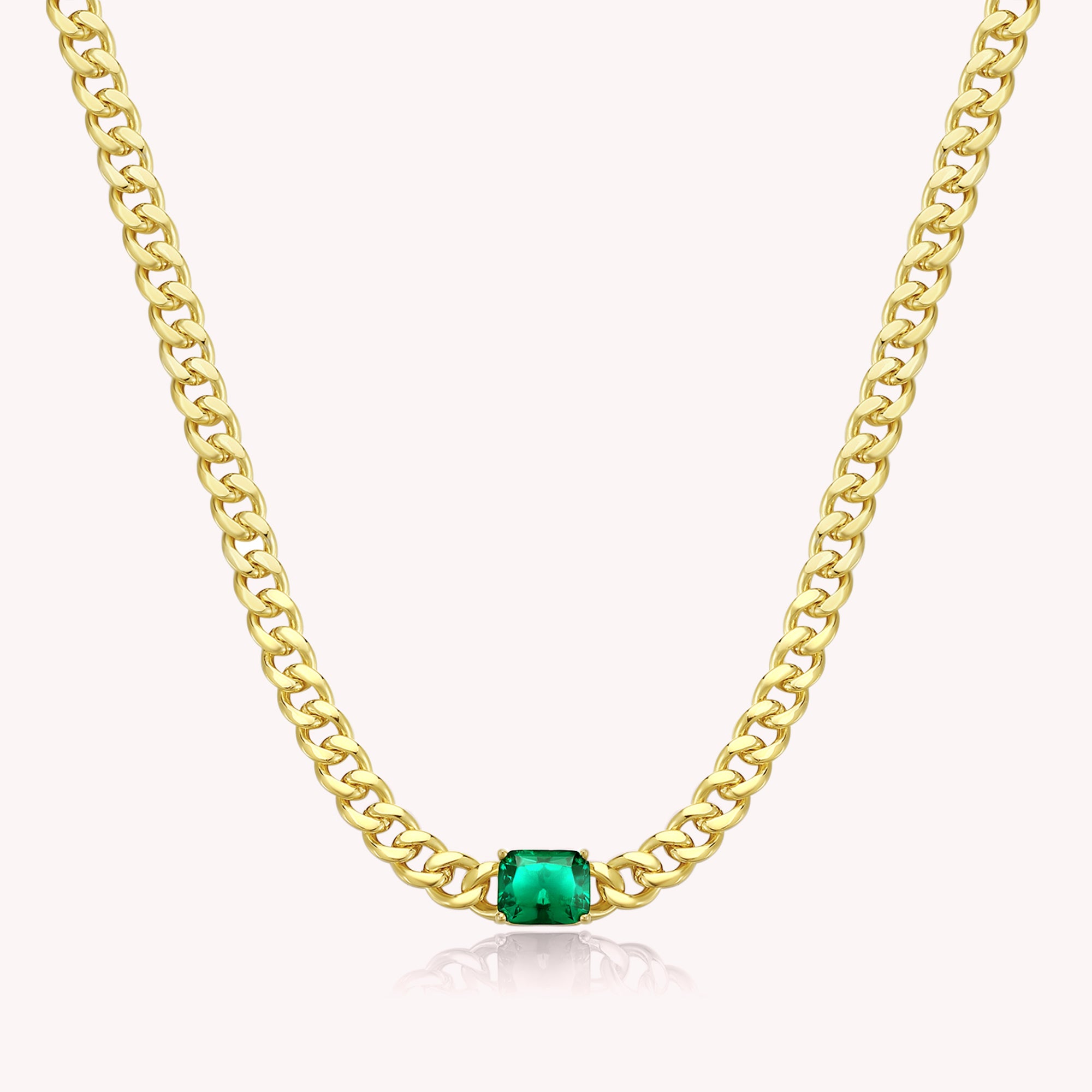 Lea Cuban Link Emerald Chain Necklace