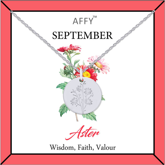 Birth Flower Necklace Engraved Custom Floral Pendant Necklaces In 14k Gold Plated Brass