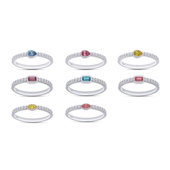 EGL Certified Lab Grown Diamond Multi Shape/Color Bezel Set Half-Eternity Engagement Ring For Women In 10K Solid White Gold