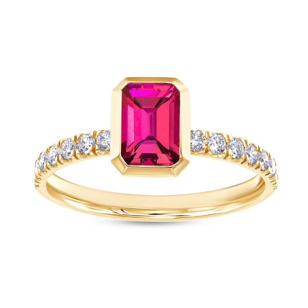 
                      
                        Solitaire Engagement Ring Emerald Cut Ruby Lab Grown Gemstone & Round Lab Created Moissanite Diamond Ring For Women 14k Gold Over Sterling Silver (1.40 Ctw)
                      
                    