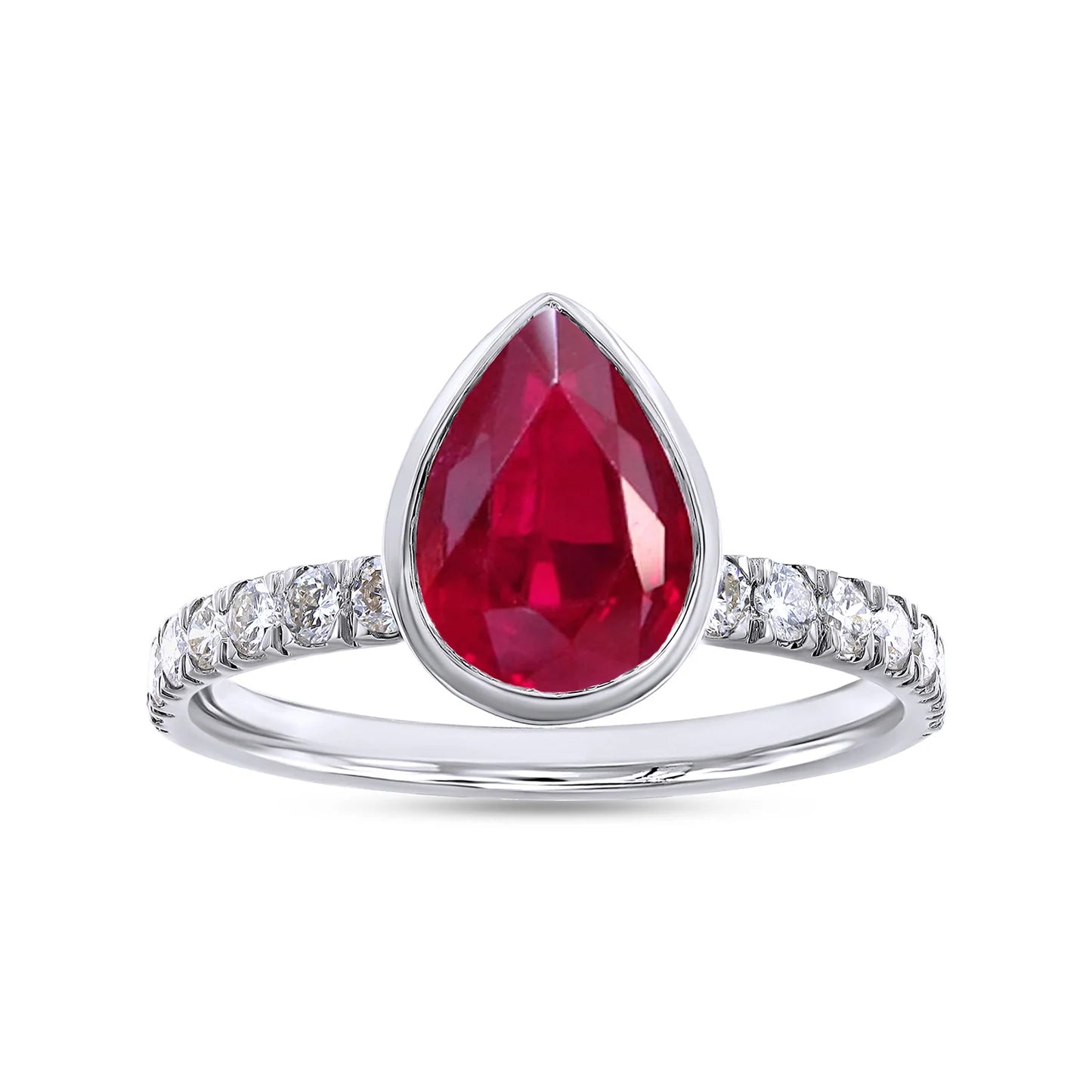 Solitaire Engagement Ring Pear Cut Ruby Lab Grown Gemstone & Round Lab Created Moissanite Diamond Ring For Women 14k Gold Over Sterling Silver (1.85 Ctw)