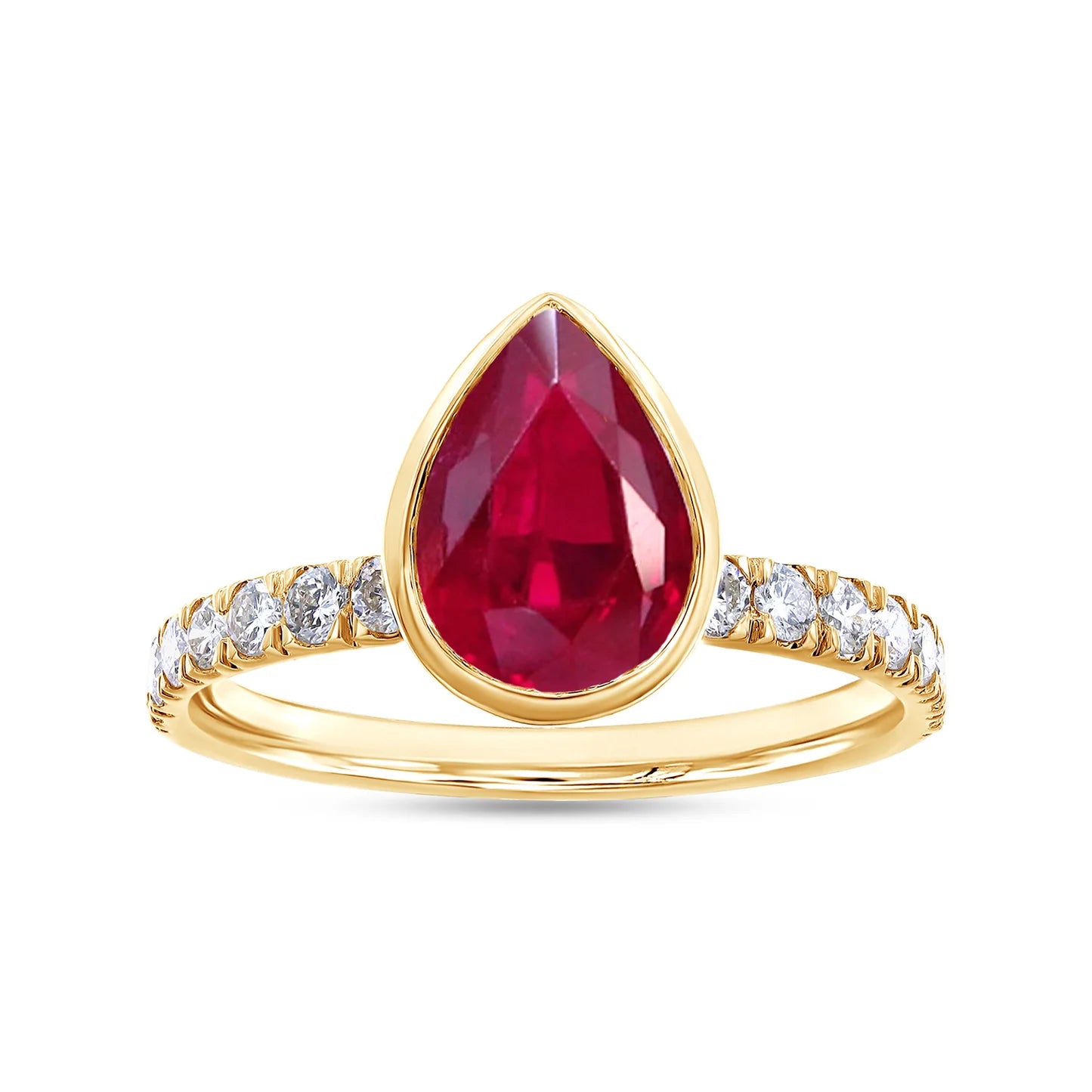 Solitaire Engagement Ring Pear Cut Ruby Lab Grown Gemstone & Round Lab Created Moissanite Diamond Ring For Women 14k Gold Over Sterling Silver (1.85 Ctw)