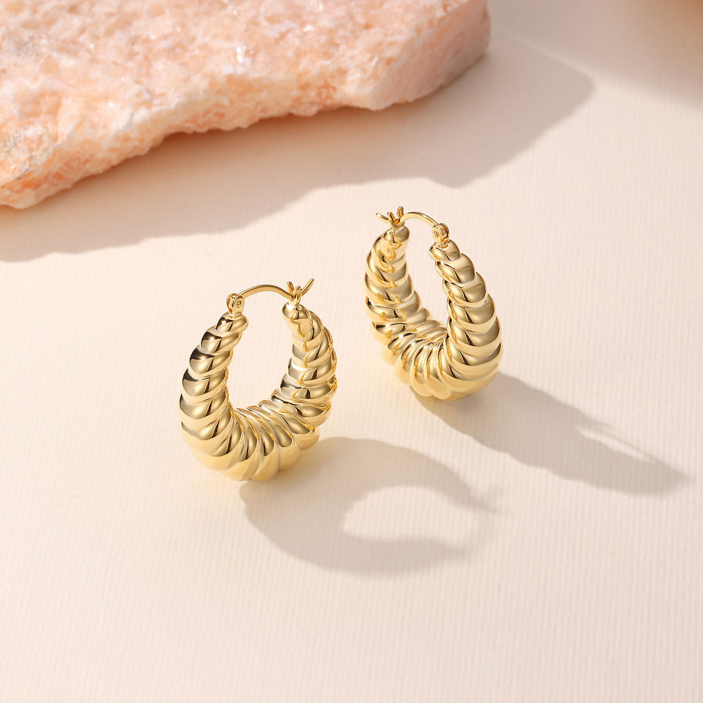 
                      
                        Hoop Earrings, 14k Gold Over 925 Sterling Silver Huggie Hoops Twisted Croissant Hoop Earrings For Women Trendy Women Jewelry Gifts for Her
                      
                    