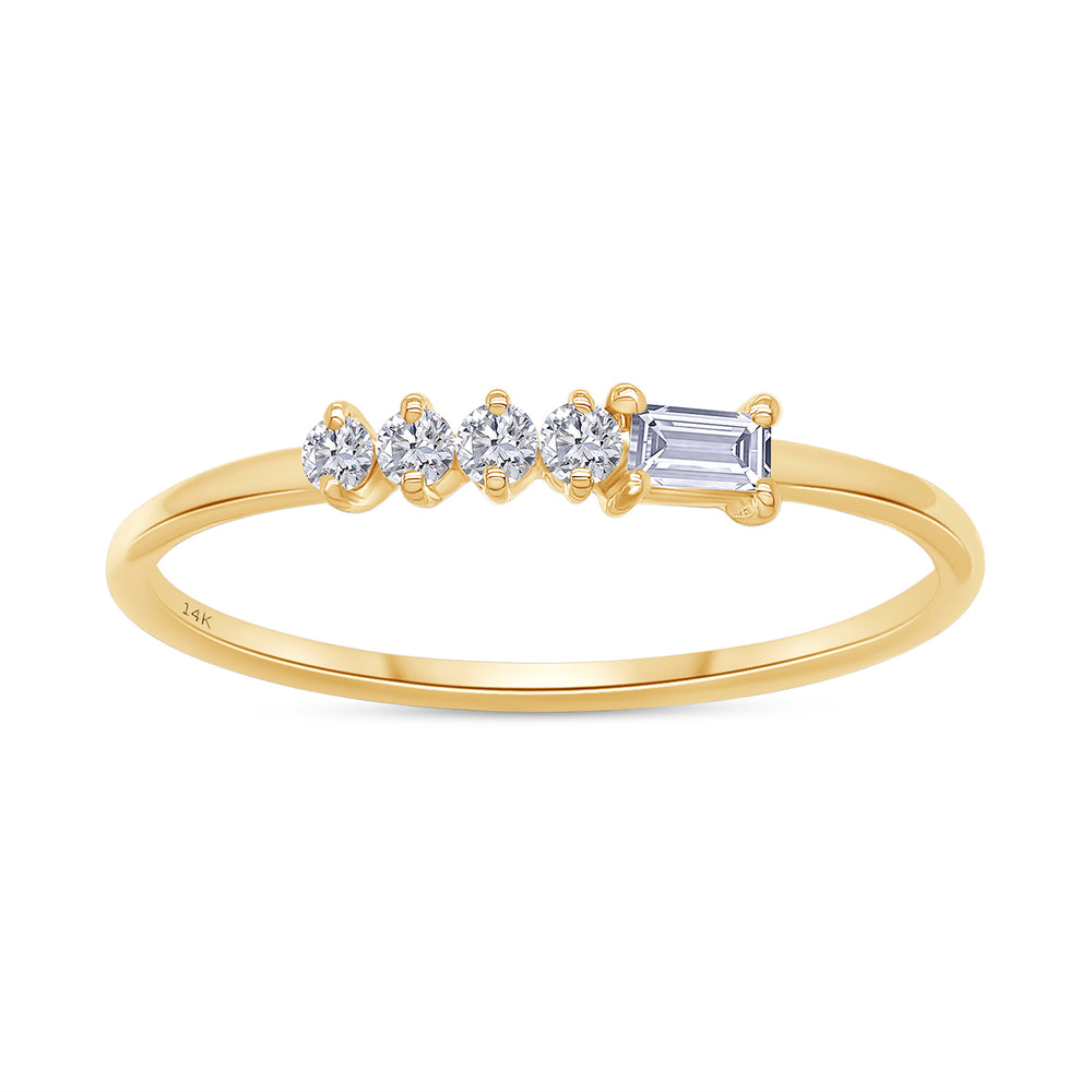 14K Yellow Gold Baguette And Round Cut Lab Grown Diamond Engagement Promise Rings | Dainty Stacking Rings For Women