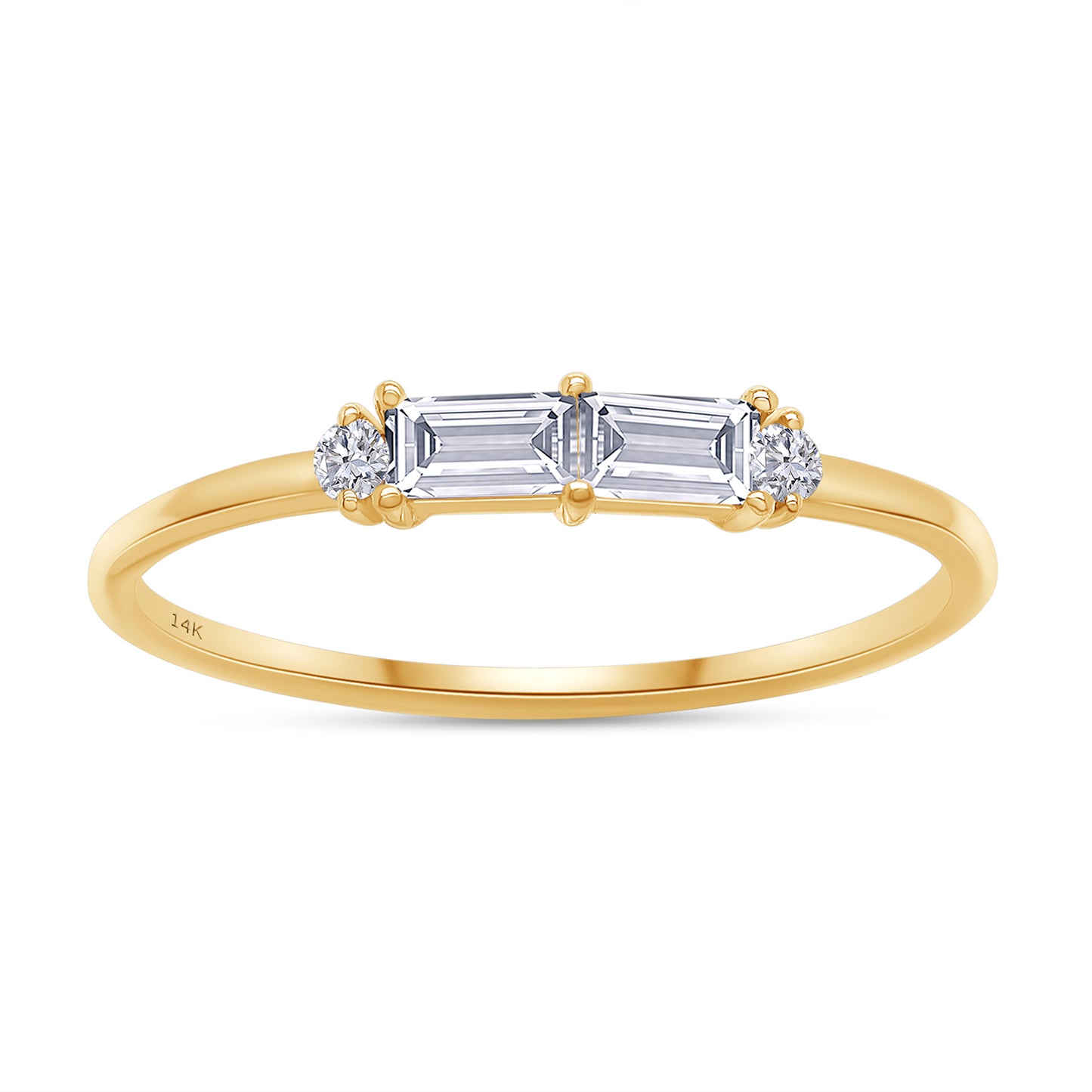 14K Yellow Gold Baguette And Round Cut Lab Grown Diamond Engagement Promise Rings | Dainty Stacking Rings For Women