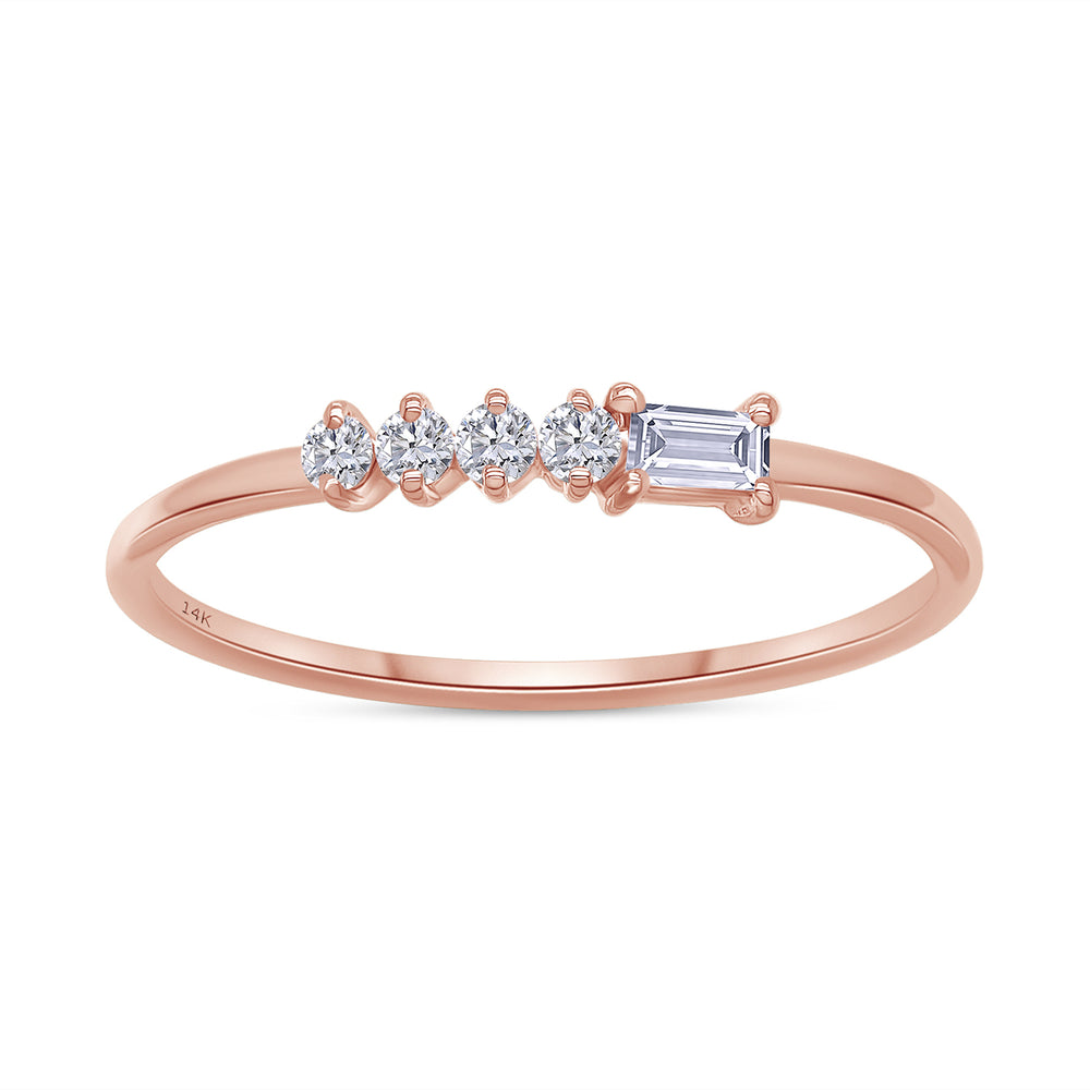 14k Rose Gold Baguette And Round Cut Lab Grown Diamond Engagement Promise Rings | Dainty Stacking Rings For Women