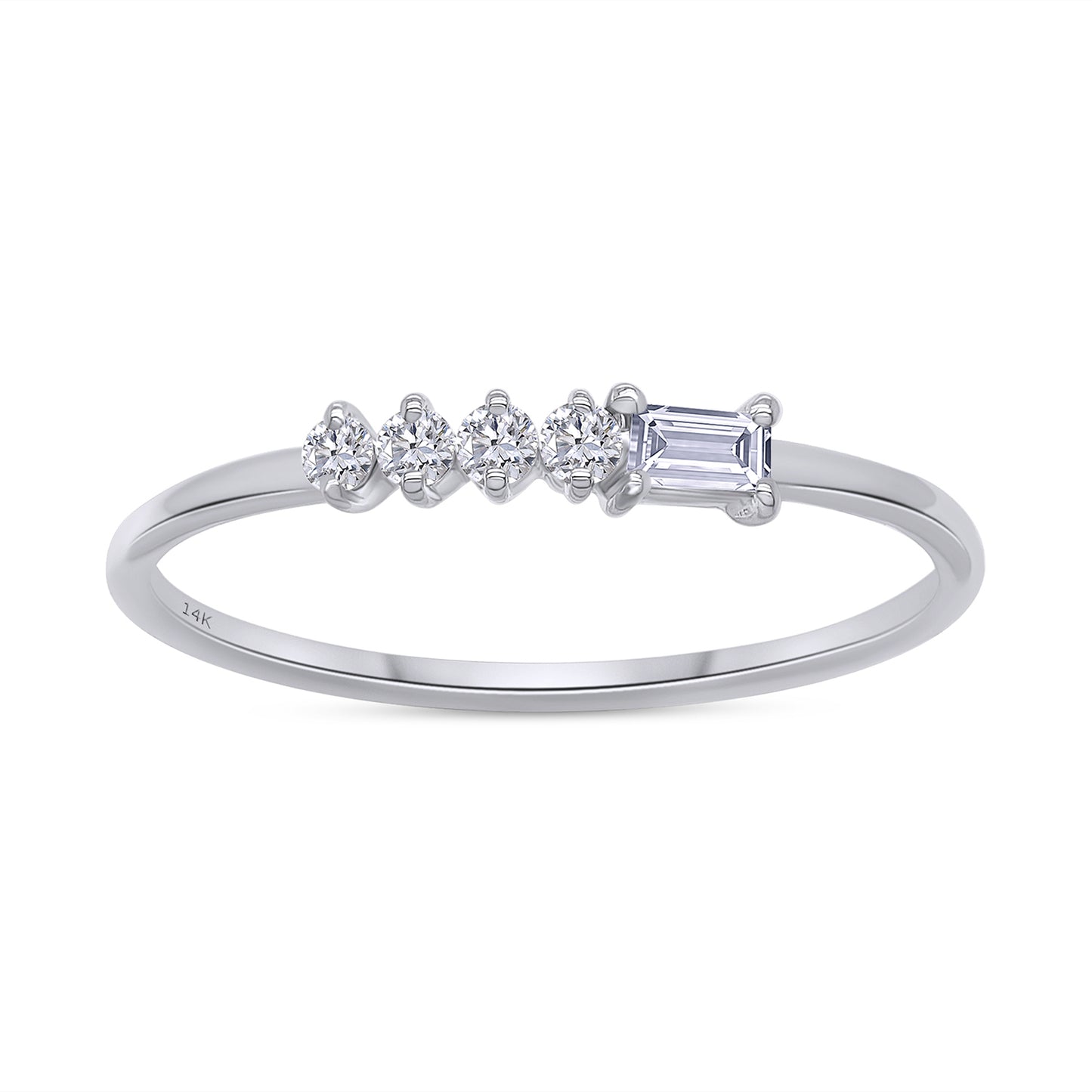 14k White Gold Baguette And Round Cut Lab Grown Diamond Engagement Promise Rings | Dainty Stacking Rings For Women