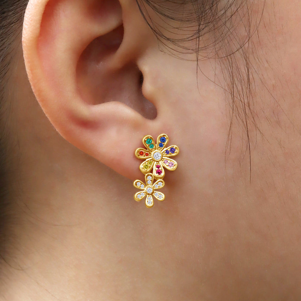 
                      
                        Colourful Rainbow Cubic Zirconia Tiny Dainty Daisy Flower Stud Earrings For Women In 14K Gold Plated 925 Sterling Silver
                      
                    