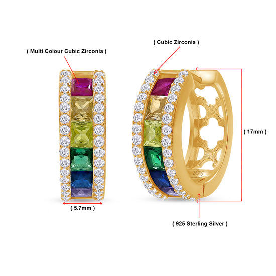 Load image into Gallery viewer, Rainbow Hoop Earrings for Women, 14K Gold Plated 925 Sterling Silver Multi-Color Cubic Zirconia Round Huggie Earrings, Hypoallergenic Earrings Jewelry Gifts
