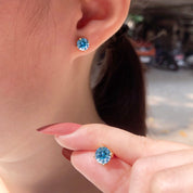 Solitaire Stud Earrings Simulated Birthstone 925 Sterling Silver